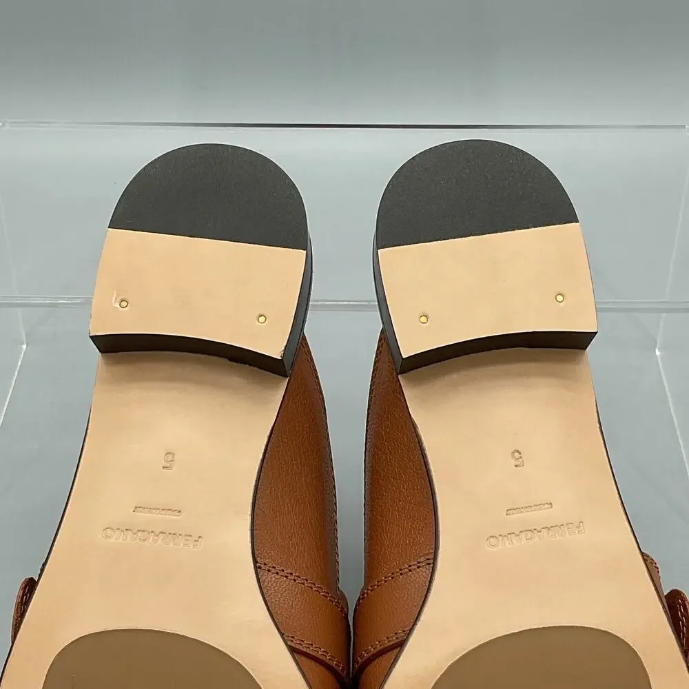 NEW Ferragamo Women’s Mavira Gancini Loafer Mules Brown Size 5C